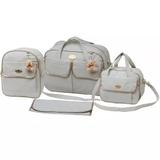 Kit Bolsa Mochila Trocador Bebe Maternidade Com Ursinho Bege - Espera feliz