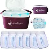 Kit Bolsa Térmica com Gelo Artificial e 6 potes de vidro com graduação 200ml - Super mamãe