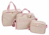 Kit Bolsas Maternidade Clássica 3 Peças Tutti Baby Bege com Rosa