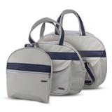 Kit bolsas maternidade Clean cinza c/ Marinho Fazendo Arte - 3 peças