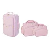 Kit Bolsas Maternidade e Mala Viagem Luxo Bebe Menina Rosa - Mb