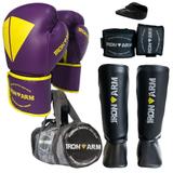 Kit Boxe Luva Bandagem Bucal Caneleira G Bolsa - Iron Arm