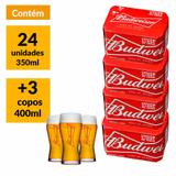 Kit Budweiser Pack 350ml (24 Unidades) + 3 Copos Bud 400ml