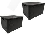 Kit C/2 Cesto Caixa Organizador De Rattan Com Tampa - 15 L Cesta Plastico - Arqplast