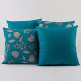 Kit c/ 4 Almofadas Cheias Decorativas Floral Azul Turquesa 04 Peças c/ Refil - Dourados enxovais