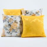 Kit c/ 4 Almofadas Cheias Decorativas Floral Branco/Amarelo 04 Peças c/ Refil - Dourados enxovais