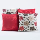 Kit c/ 4 Almofadas Cheias Decorativas Floral Vermelho/Tabaco 04 Peças c/ Refil - Dourados enxovais