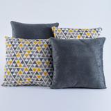 Kit c/ 4 Almofadas Cheias Decorativas Geométrico Cinza/Amarelo 04 Peças c/ Refil - Dourados enxovais
