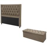 Kit Cabeceira Baronesa+Calçadeira Lotus Baú 160 Casal Queen Sued Marrom Taupe Simbal - Simbal estofados