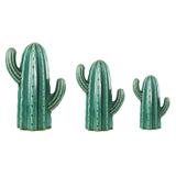 Kit Cacto Decorativo Cerâmica Cereus 3 Peças Mart Collection Verde
