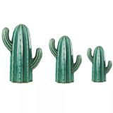 Kit Cacto Verde Cerâmica Decorativo 3 Peças Mart