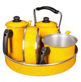 Kit Café Conjunto Laredu Chaleira Forma Frigideira Fervedor Bule 5 Pçs Alumínio Amarelo
