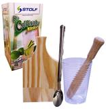 Kit caipirinha com copo 280ml / tabua de madeira / socador / colher junior - Stolf