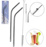 Kit canudo de inox reutilizável com 2 unidades + escova higiênica - Fwb