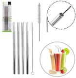 Kit canudo de inox reutilizável com 4 unidades + escova higiênica para limpeza - Wincy