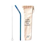 Kit Canudo Inox Reutilizável Azul com Limpador e Capinha Protetora - Econudo