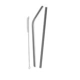 Kit canudos aço inox com 1 canudo reto, 1 canudo curvado e 1 escova para limpeza - Bartender store
