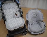Kit Capa de Carrinho c/ Bebê Conforto 100% Algodão Ursinho Cinza - Bruna baby