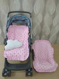 Kit Capa de Carrinho com Bebê Conforto 100% Algodão Coroas Rosa - Bruna baby