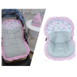 Kit Capa de Carrinho com Bebê Conforto 100% Algodão Nuvens Rosa - Bruna baby