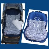 Kit Capa de Carrinho com Capa Para Bebê Conforto 100% Algodão Chevron Marinho - Bruna baby