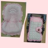 Kit Capa de Carrinho com Capa para Bebê Conforto 100% Algodão Ursinho Rosa - Bruna baby