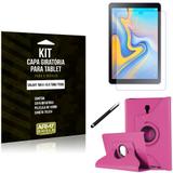 Kit Capa Giratória Rosa Galaxy Tab A 10.5 T590/T595 Capa Rosa + Película Vidro + Caneta - Armyshield