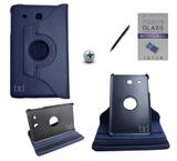 Kit Capa para Galaxy Tab E 9.6 T560/T561 Giratória 360 + Película de Vidro + Caneta Touch (Azul Escuro) - Bd cases