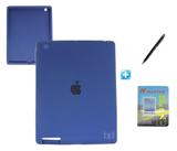 Kit Capa Silicone Emborrachada Design iPad 2/3/4 / Caneta Touch + Película de Vidro (Azul Escuro) - Skin t18