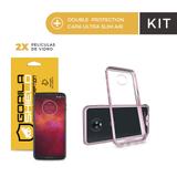 Kit Capa Ultra Slim Air Rosa e Película de Vidro Dupla para Moto Z3 Play - Gorila Shield