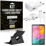 Kit Carregador Tipo C Galaxy Tab A 10.1' T515/T510 + Capa Giratória + Película de Vidro - Armyshield