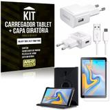 Kit Carregador Tipo C Galaxy Tab A 10.5' T590/T595 + Capa Giratória + Película de Vidro - Armyshield