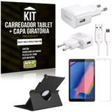 Kit Carregador Tipo C Galaxy Tab A S Pen 8.0' P205/P200 +Capa Giratória +Película Vidro - Armyshield