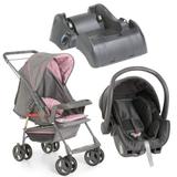 KIT Carrinho Galzerano Milano Reversivel II Grafite Rosa 1016GRO + Bebe Conforto Cocoon Cinza Grafite 8181CZG Galzerano + Base DRC Grafite 8185GR
