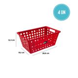 Kit Cesta Grande 28,8 x 19,1 x 12,3 cm 4 Peças Vermelha - Coza - Brinox