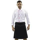 Kit Chef Dólmã Branco/Vermelho Unissex Avental de Cintura Preto - Wp confecções