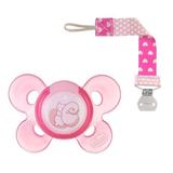 Kit Chupeta de Silicone Physio Comfort e Prendedor Rosa - Chicco