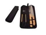 Kit churrasco 3 peças de aço inox e cabo de madeira com estojo de nylon Pontual - P143184