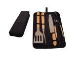Kit churrasco 4 peças de aço inox e cabo de madeira com estojo de nylon Pontual - P143183