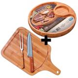 Kit Churrasco 4 Pecas em Bambu com Badeja Tabua de Carne Faca e Garfo Mor