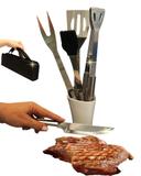 Kit Churrasco 5 Peças Em Inox Com Estojo Garfo Pegador Faça Pincel Espátula - Casita