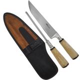 Kit Churrasco Amolador Faca 8 Inox Cabo Osso Luxo E Bainha Escura - Hickmann