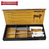 Kit Churrasco Conjunto Faca + Garfo + Chaira Mundial Inox