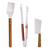 Kit Churrasco Cutelo Espatula e Pegador Inox Madeira 3 pcs - Simonaggio