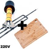 Kit Churrasco Espeto Giratorio Eletrico Girofest Pop 220v + Tabua de Carne em Bambu