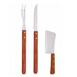 Kit Churrasco Faca Cutelo e Garfo Aço Inox Cabo Madeira 3pcs - Simonaggio