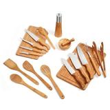 Kit Churrasco Jogo Facas Chef Profissional Bambu Inox 18 Pç - Welf