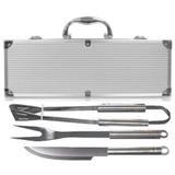 Kit Churrasco Maleta 3 Peças Inox Garfo Faca Pegador Art House