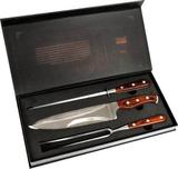 Kit Churrasco Premium - Faca Chaira e Garfo Aço Steel e Cabo Madeira - Mor