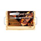 Kit churrasco tábua de madeira 39x25 + garfo + faca - Stolf